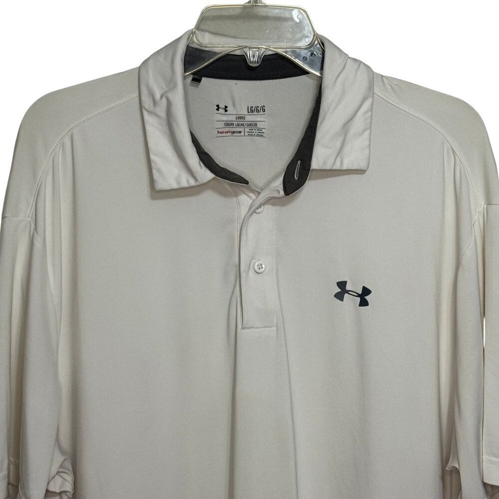 Under Armour Mens Heat Gear Loose Fit Short Sleeve White Polo Shirt - Size Large